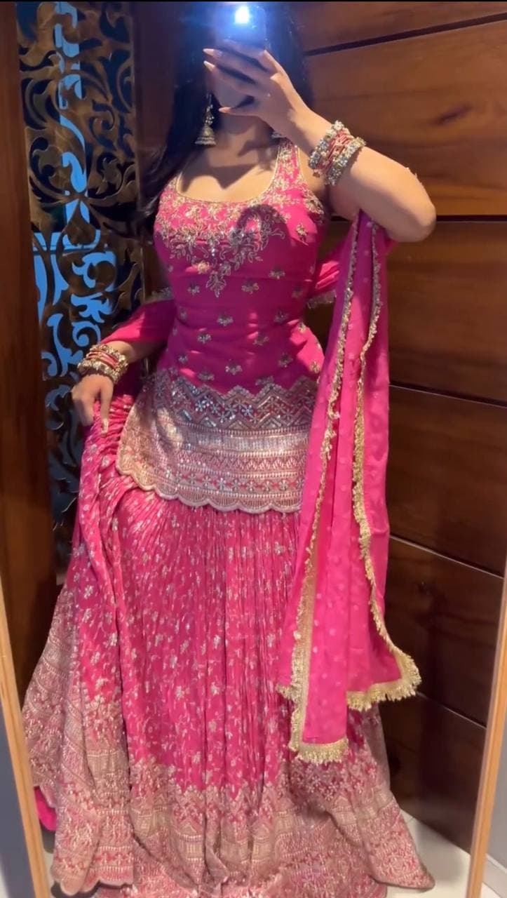 Rani Pink Heavy Embroidered Lehenga Choli Set with Dupatta thumbnail 6