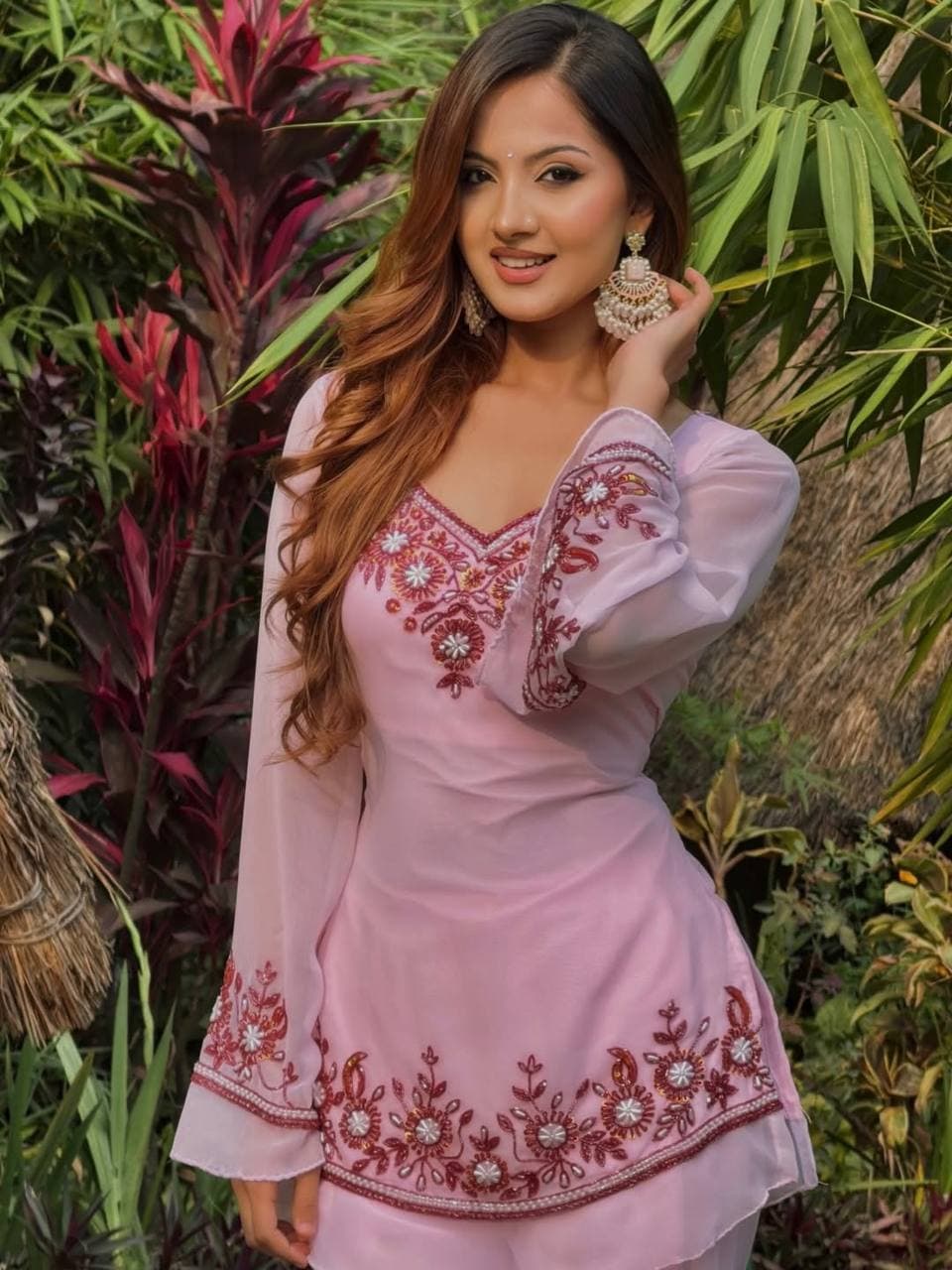 Soft pastel pink vibes with stunning embroidery creating a graceful and stylish look
