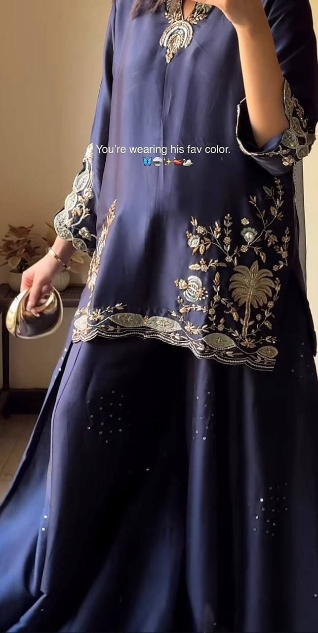 Elegant Midnight Blue Ethnic Kurta Palazzo Set thumbnail 5