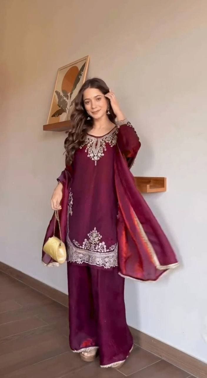 Elegance in maroon, where tradition meets modern style thumbnail 3