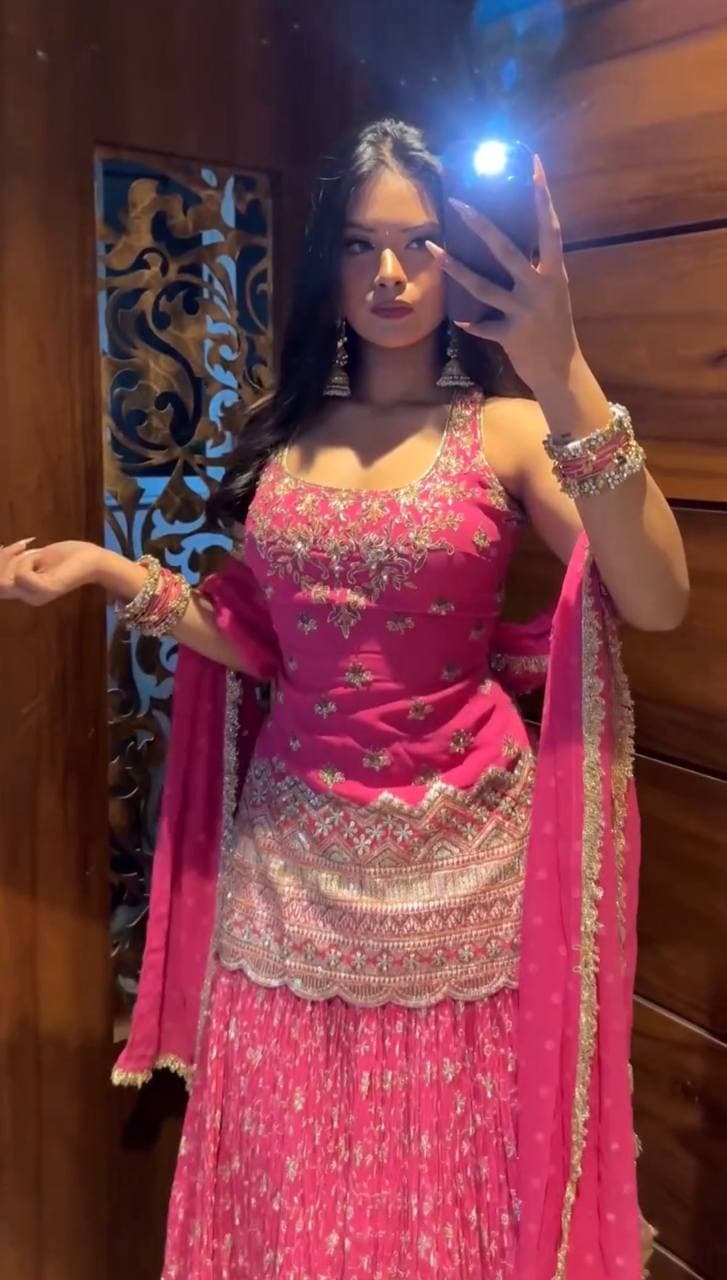 Rani Pink Heavy Embroidered Lehenga Choli Set with Dupatta thumbnail 5