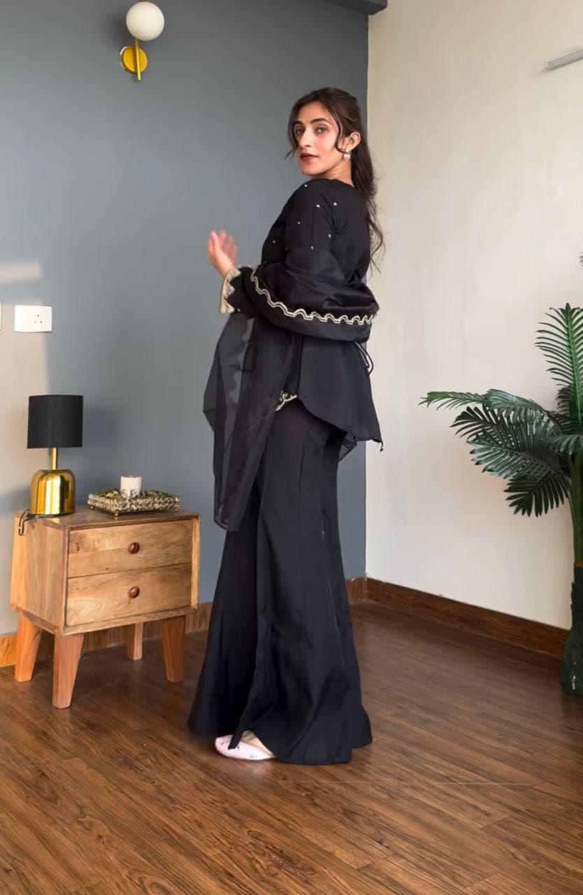 Luxury Black Festive Kurti with Sharara Pants thumbnail 6