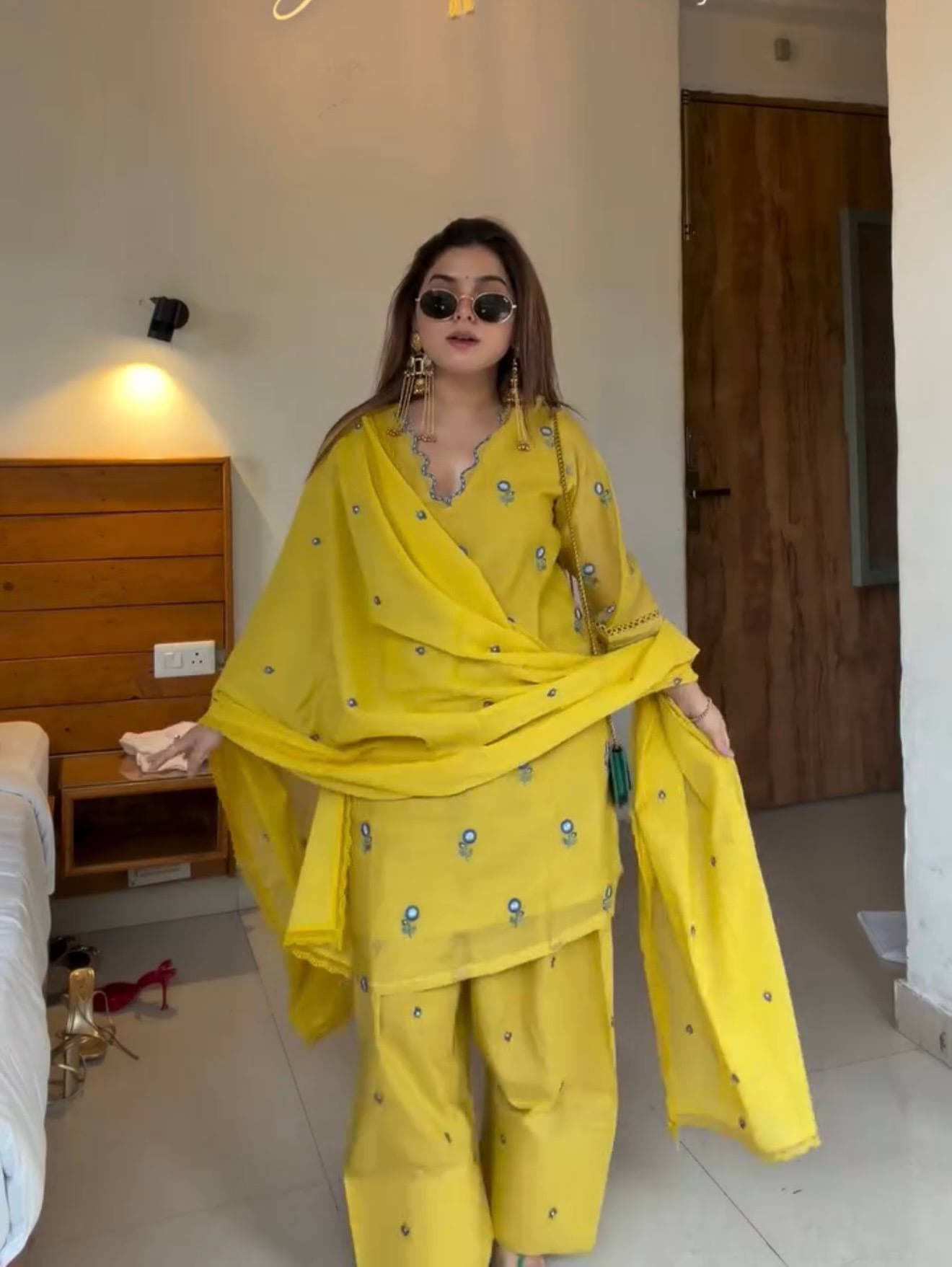 Mustard Yellow  Premium Straight Kurta with Palazzo & Dupatta Suit Set for Women thumbnail 4