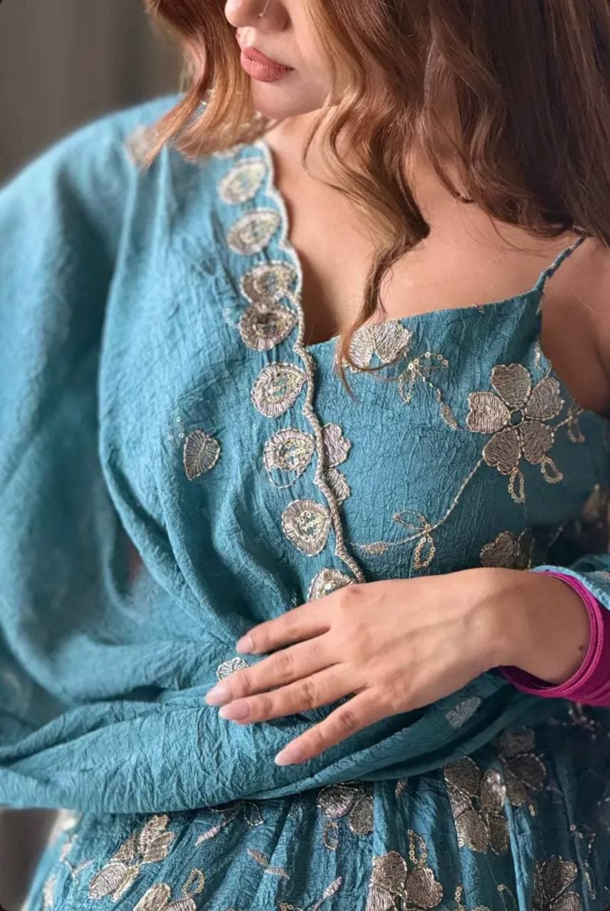 Twirling Through Dreams in a Floral Blue Dress Like Pure Magic Today thumbnail 3