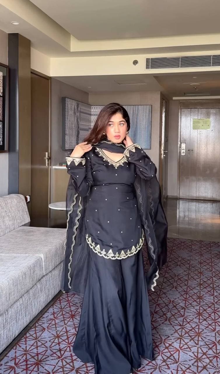 Luxury Black Festive Kurti with Sharara Pants thumbnail 4