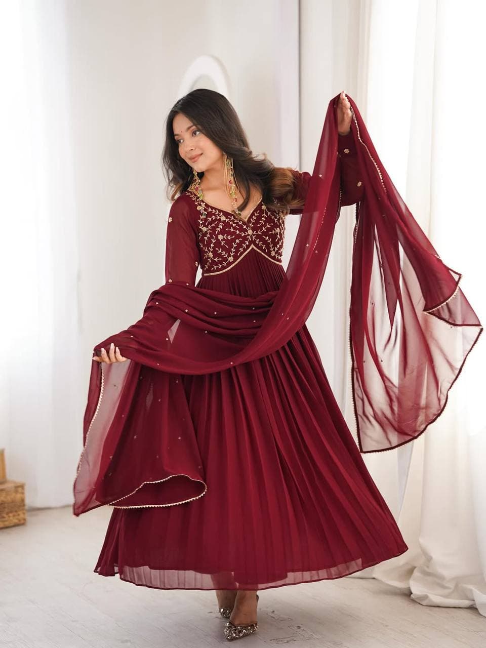 Royal Maroon Party Wear Anarkali Suit – Graceful & Flowy Look thumbnail 2