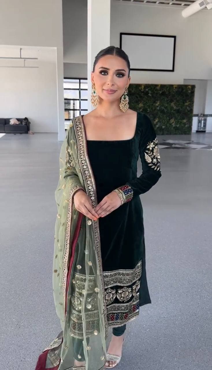 "Ethereal Elegance in Green Ensemble"