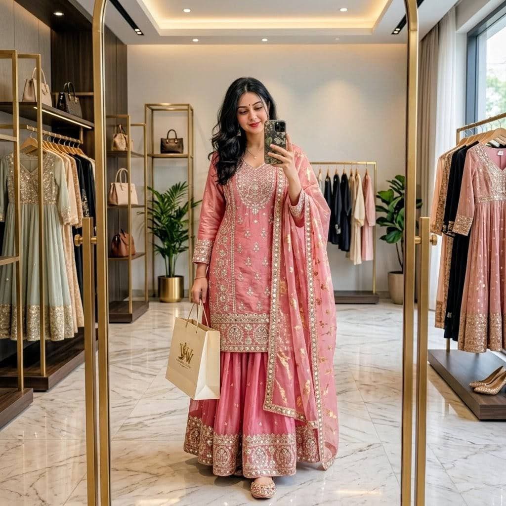 Women's Blush Pink Heavy Embroidered Suit with Dupatta