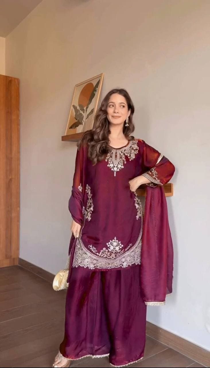 Elegance in maroon, where tradition meets modern style thumbnail 4