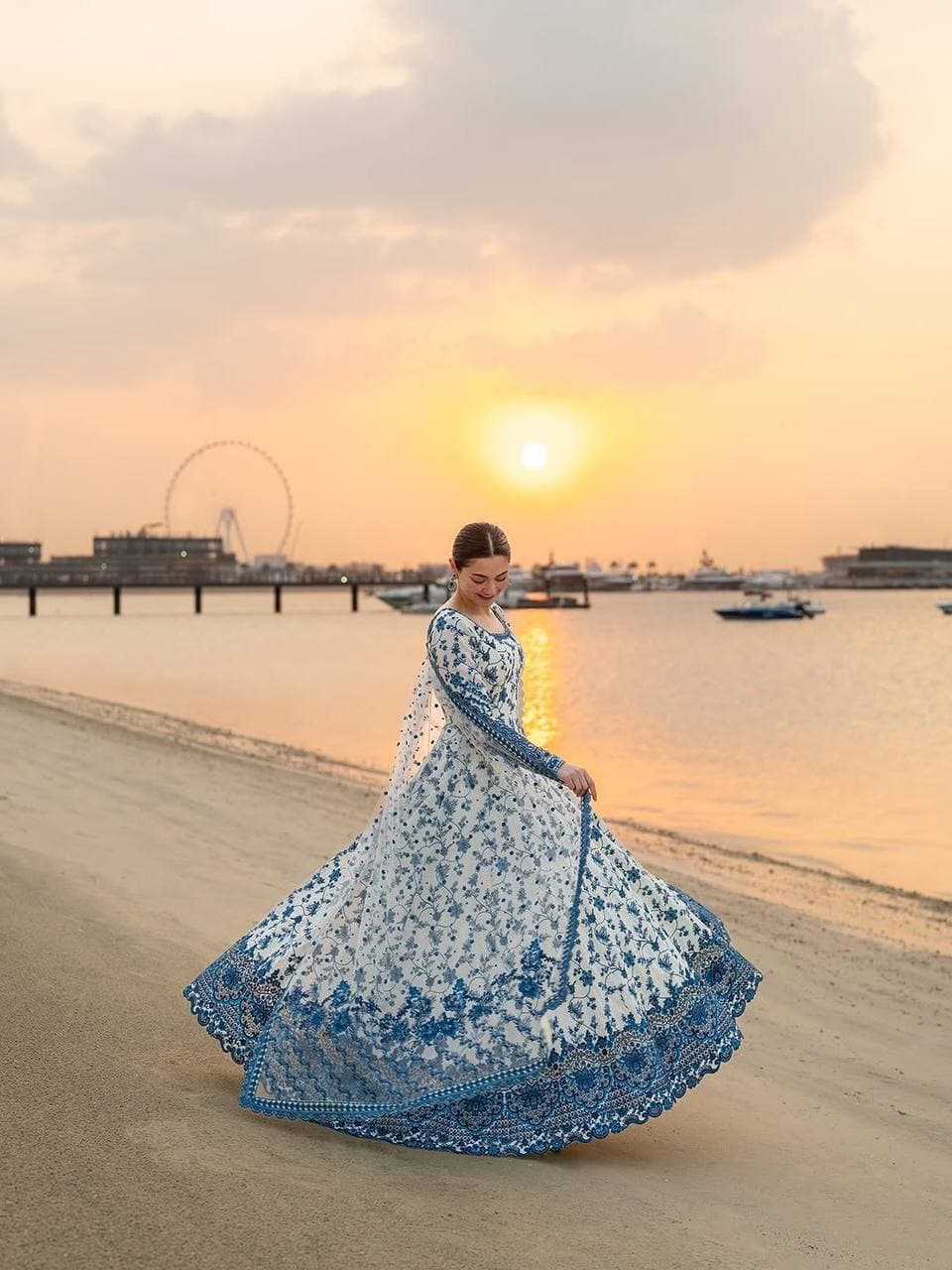 Premium Georgette Blue Floral Anarkali Gown thumbnail 2