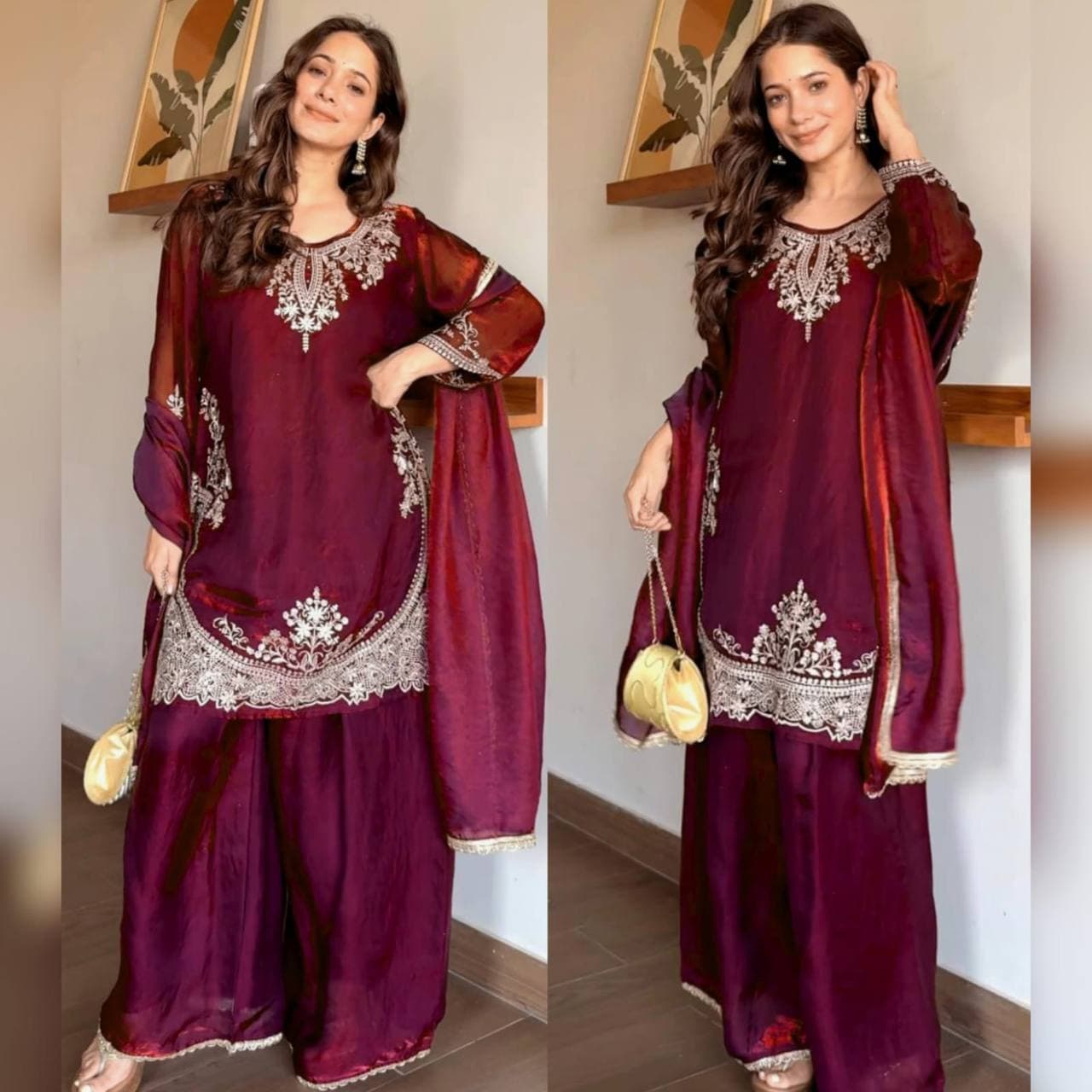 Elegance in maroon, where tradition meets modern style thumbnail 2