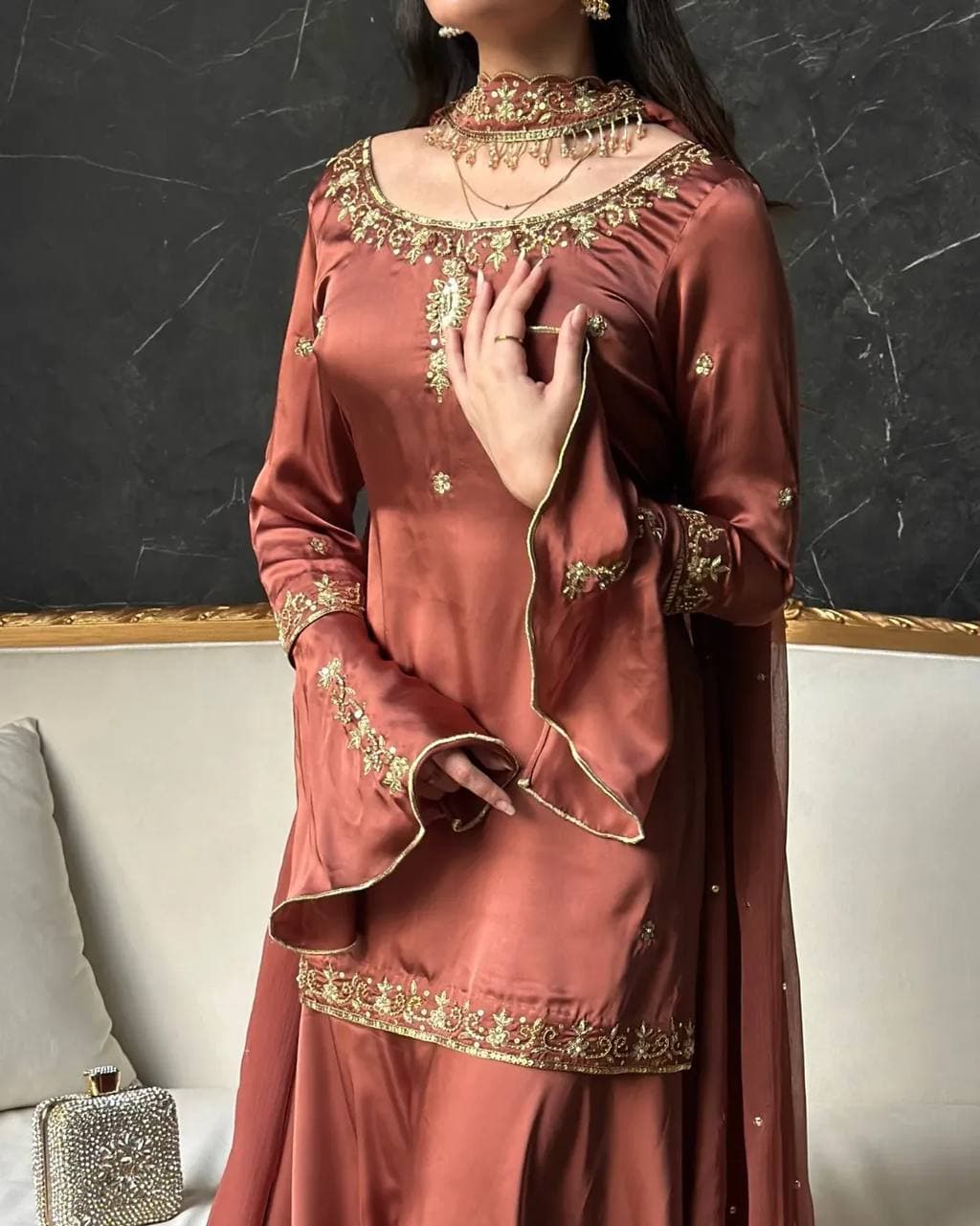 Luxury Wedding Wear Handwork Kurti & Sharara Set thumbnail 7