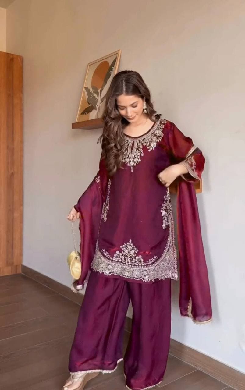 Elegance in maroon, where tradition meets modern style thumbnail 5