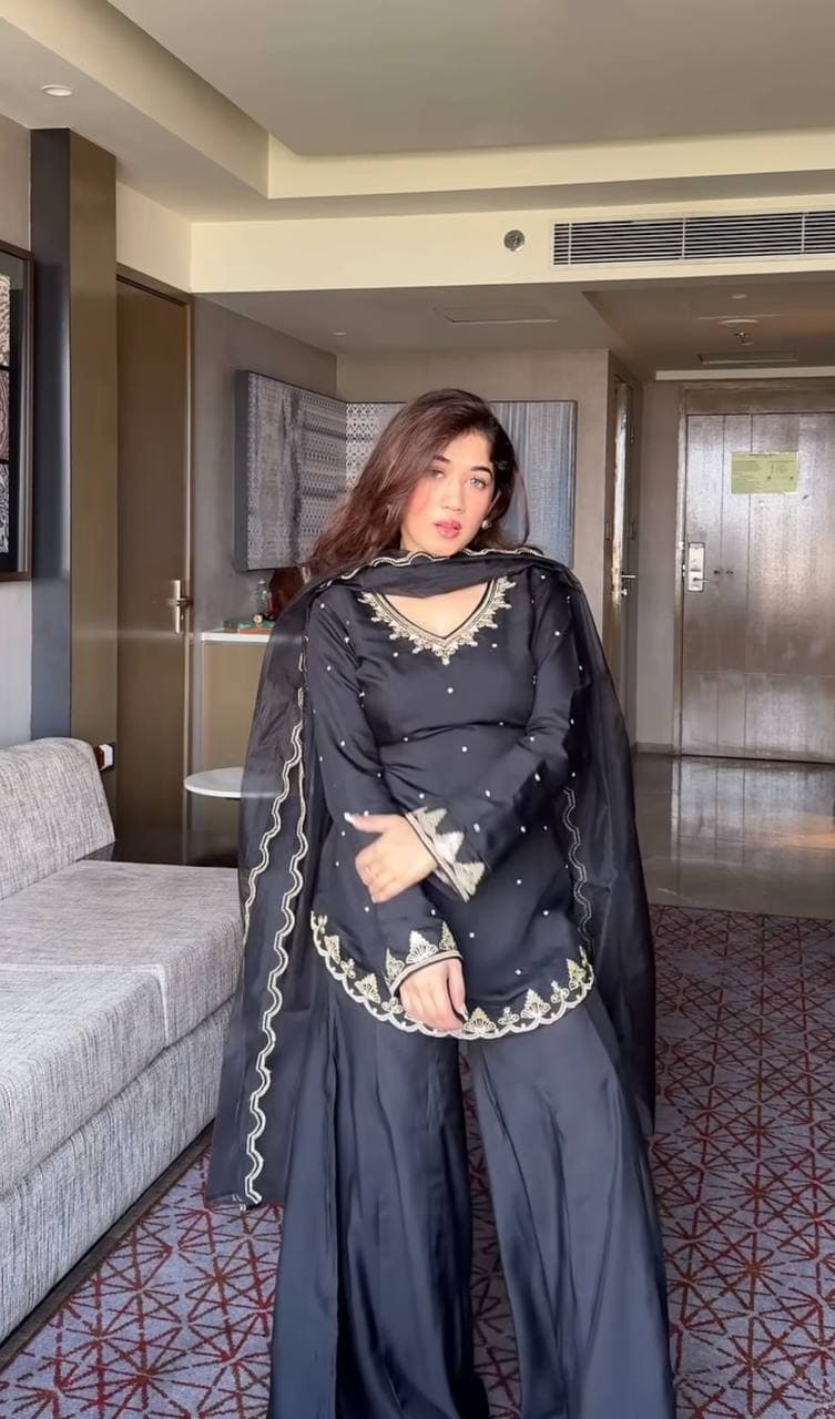 Luxury Black Festive Kurti with Sharara Pants