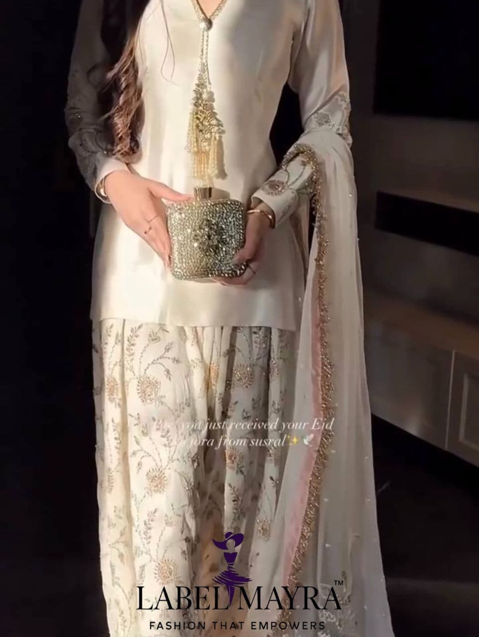 Elegant  Ofwhite Punjabi Suit with Floral Plazzo Set thumbnail 2