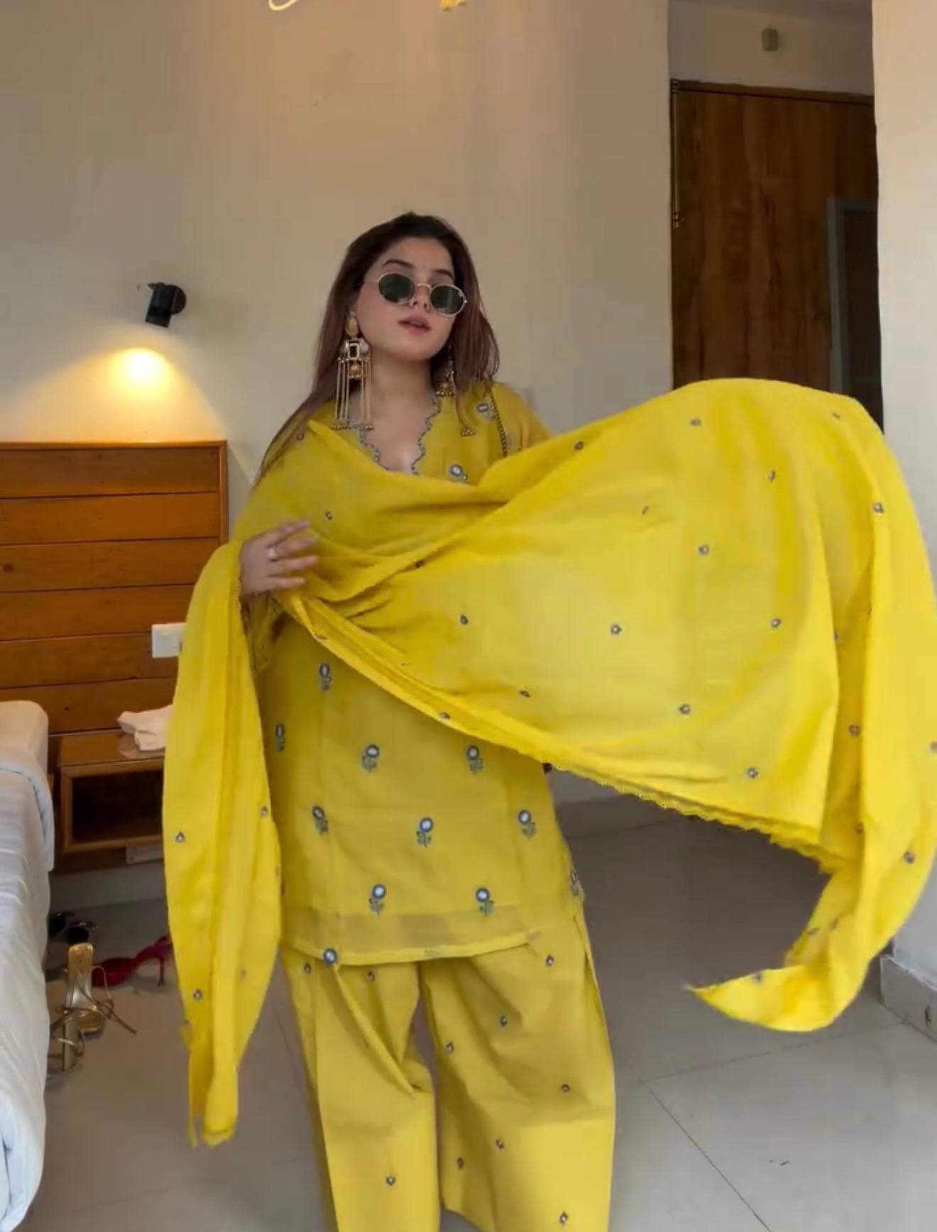 Mustard Yellow  Premium Straight Kurta with Palazzo & Dupatta Suit Set for Women thumbnail 3