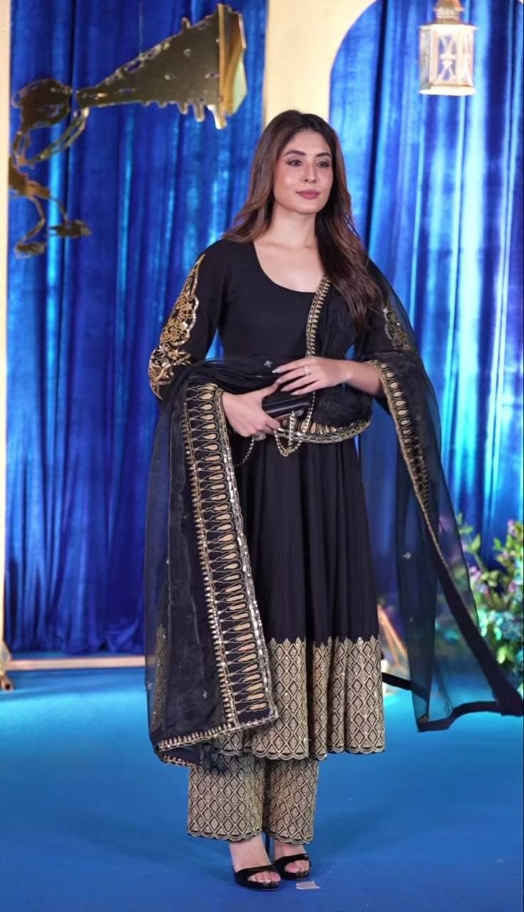 "Designer Black Suit with Heavy Gold Detailing" thumbnail 4