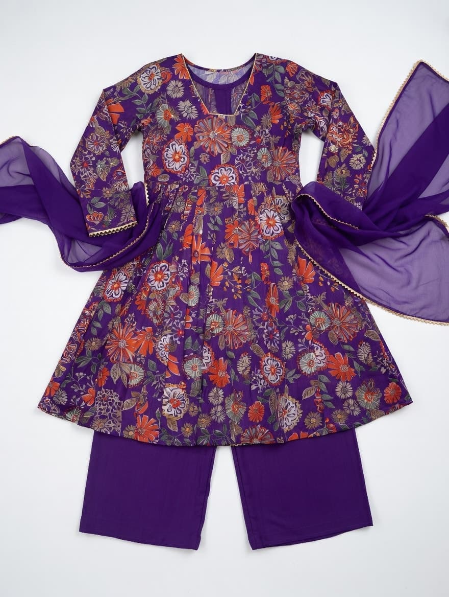 Women's Pure Roman Silk Chanderi Anarkali Kurta Palazzo & Dupatta Set thumbnail 7