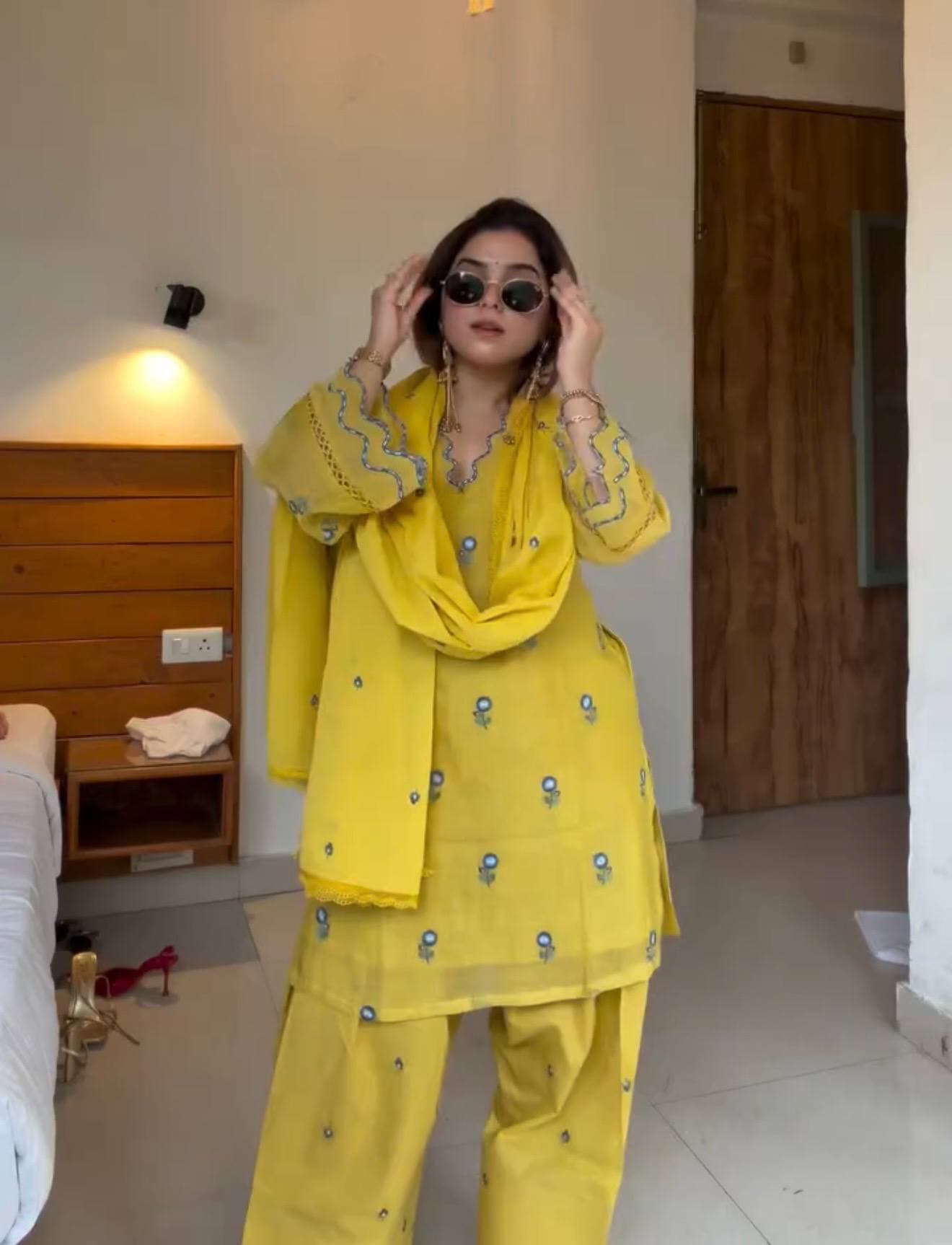 Mustard Yellow  Premium Straight Kurta with Palazzo & Dupatta Suit Set for Women thumbnail 6