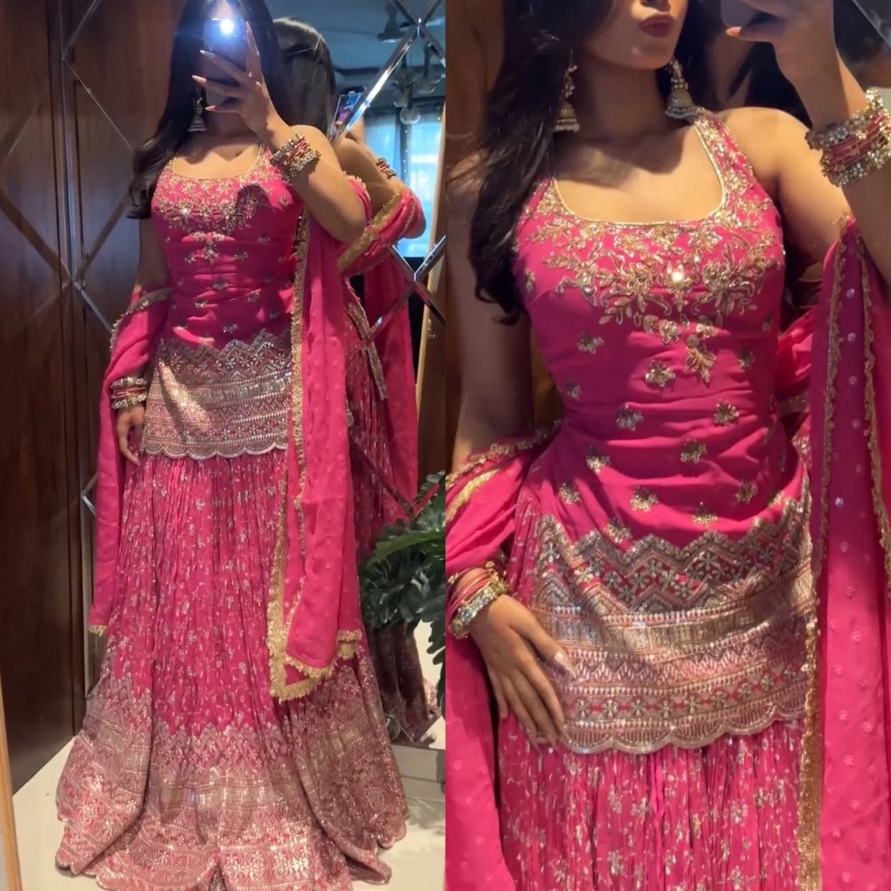 Rani Pink Heavy Embroidered Lehenga Choli Set with Dupatta thumbnail 2