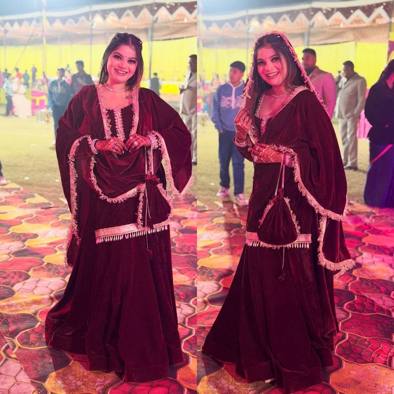 "Velvet Elegance Maroon Party Gown" thumbnail 4