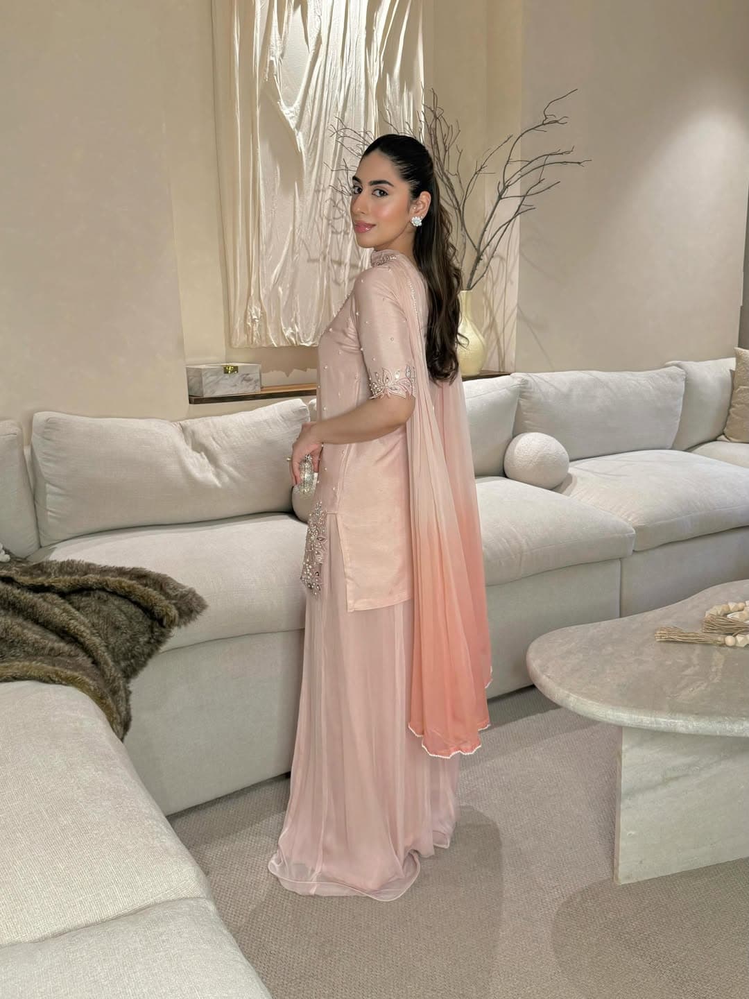 Blush Pink Heavy Floral Embroidered Georgette Straight Suit with Soft Dupatta thumbnail 5
