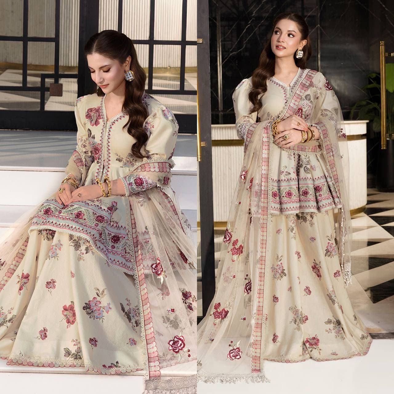 Elegant Floral Embroidered Pakistani Lawn Dress for Wedding Season thumbnail 2
