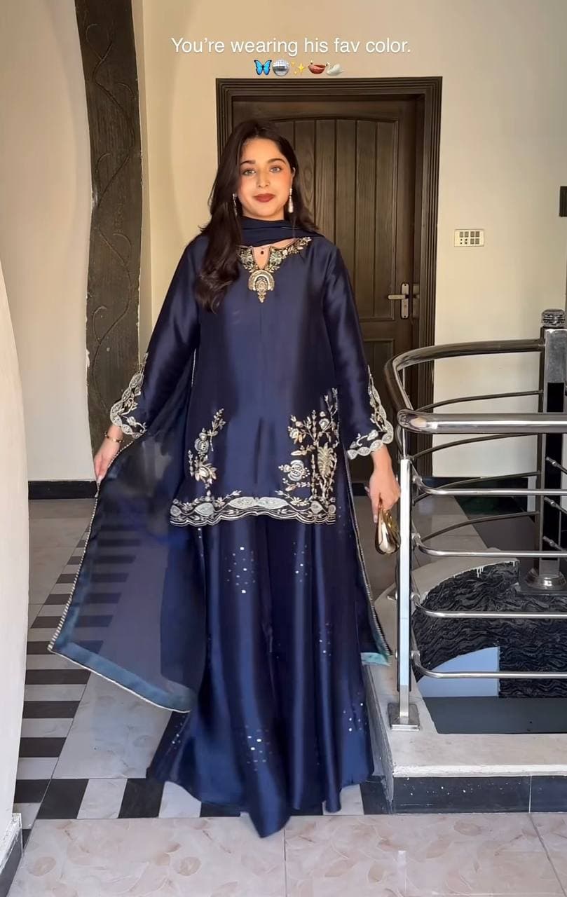 Elegant Midnight Blue Ethnic Kurta Palazzo Set thumbnail 7