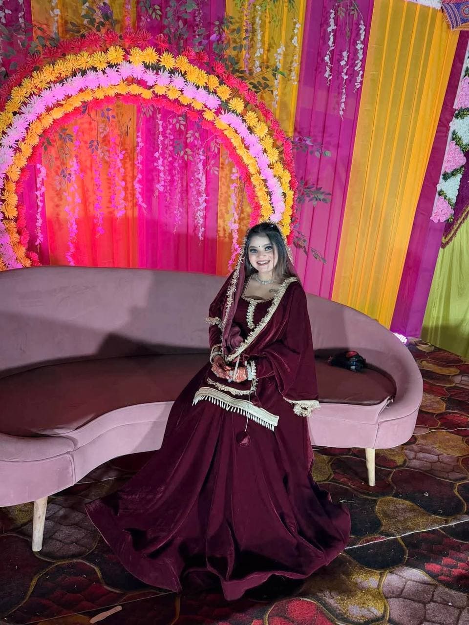 "Velvet Elegance Maroon Party Gown" thumbnail 3