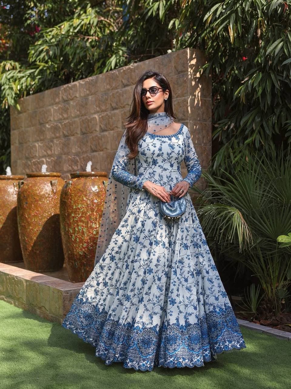 Premium Georgette Blue Floral Anarkali Gown thumbnail 10