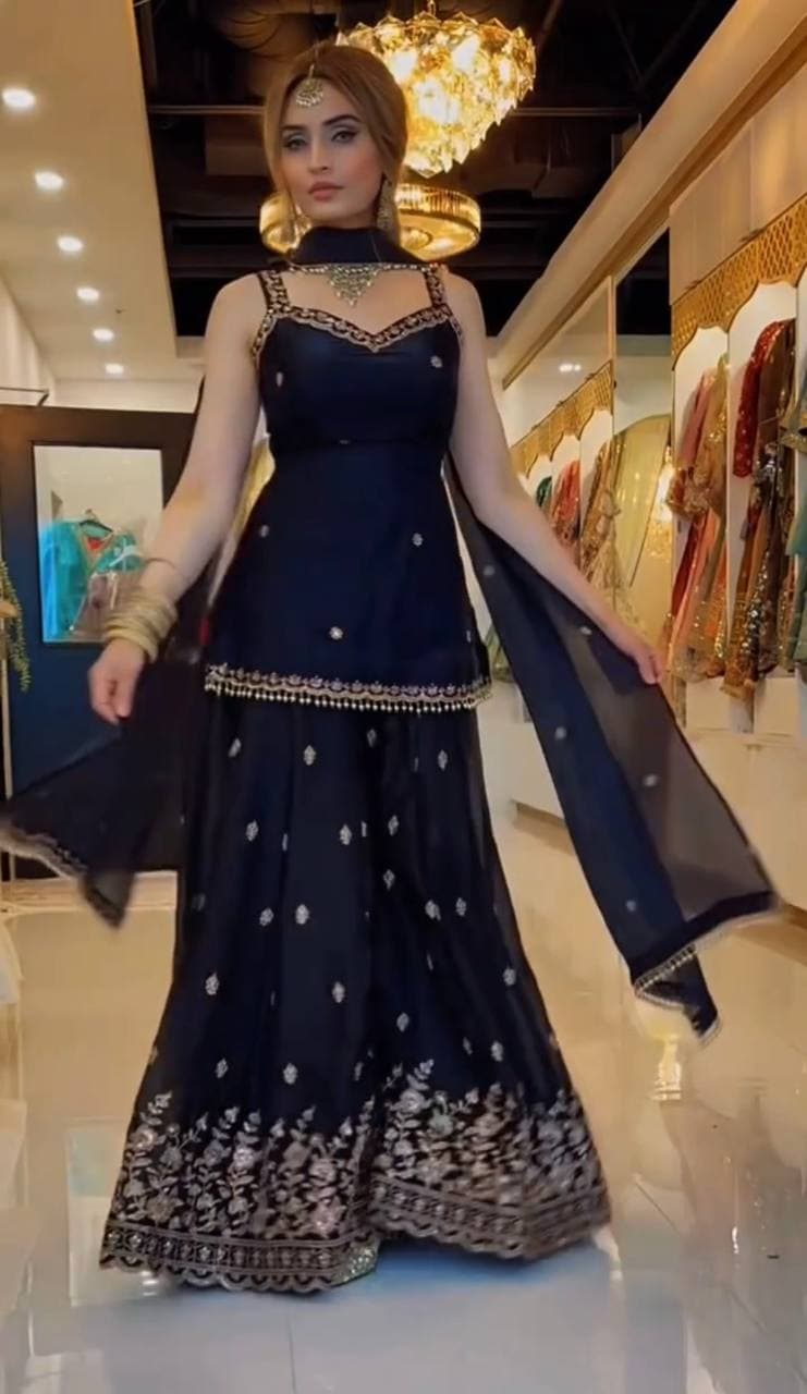 Elegant Black Sharara Suit with Heavy Golden Embroidery thumbnail 3