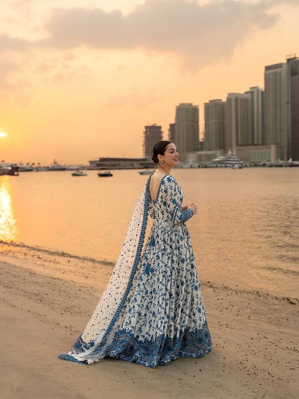 Premium Georgette Blue Floral Anarkali Gown thumbnail 9