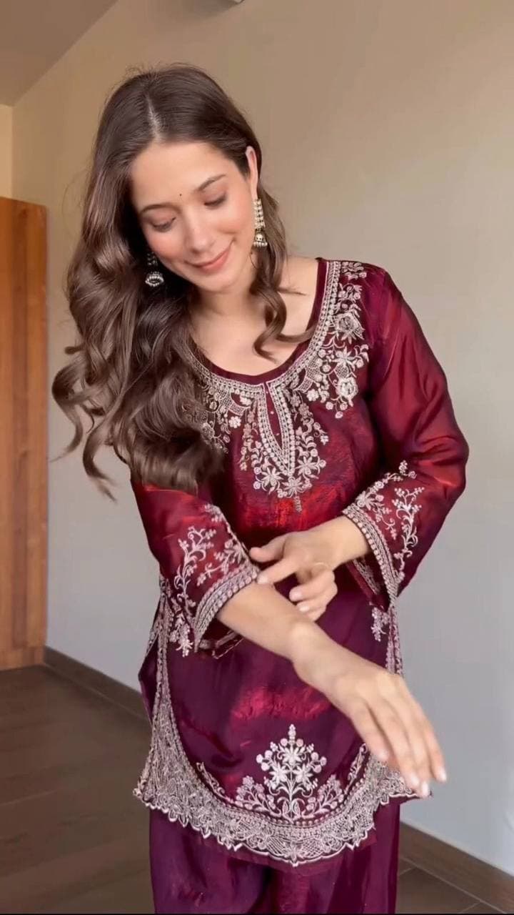 Elegance in maroon, where tradition meets modern style thumbnail 6