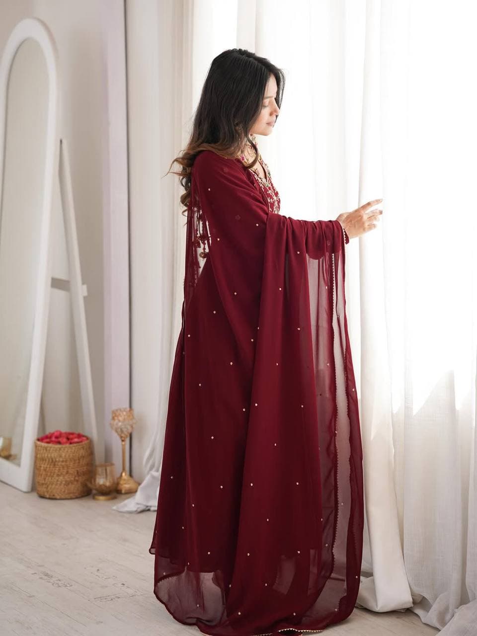 Royal Maroon Party Wear Anarkali Suit – Graceful & Flowy Look thumbnail 4