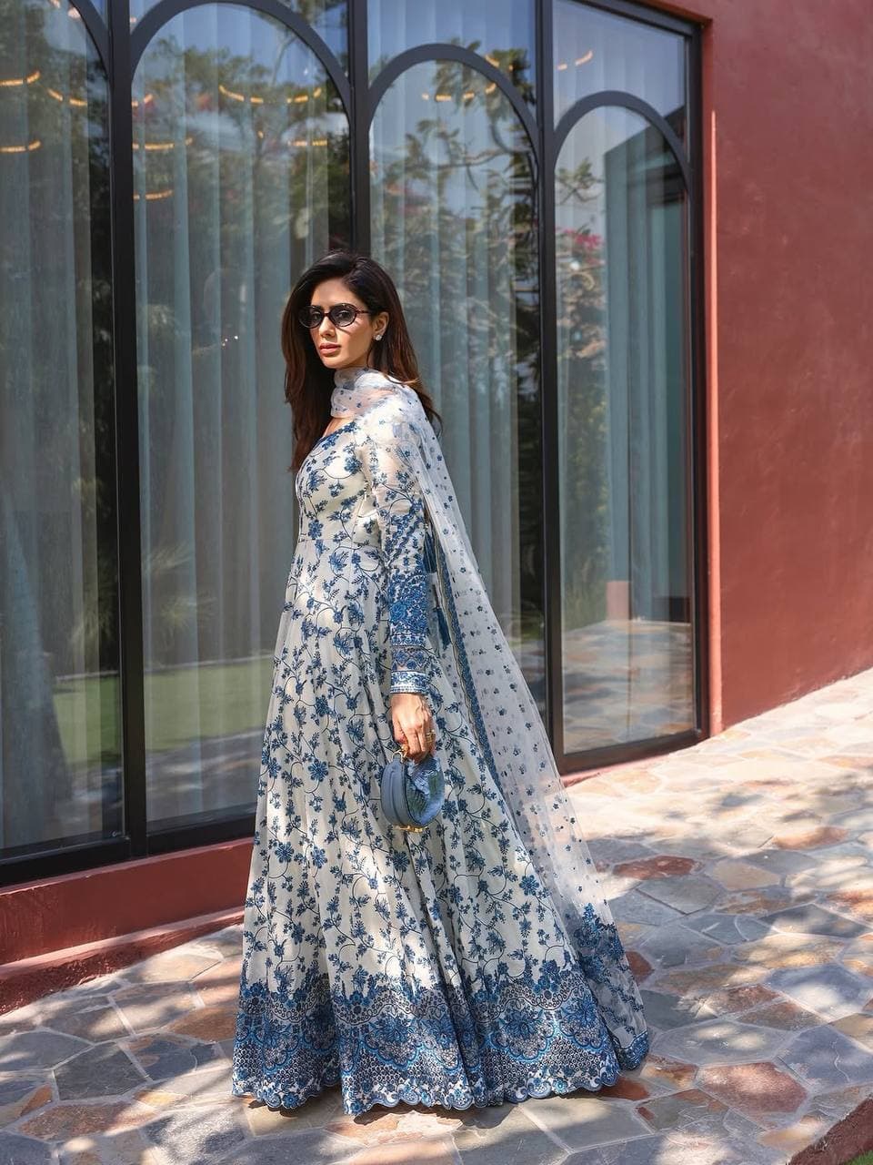 Premium Georgette Blue Floral Anarkali Gown thumbnail 4