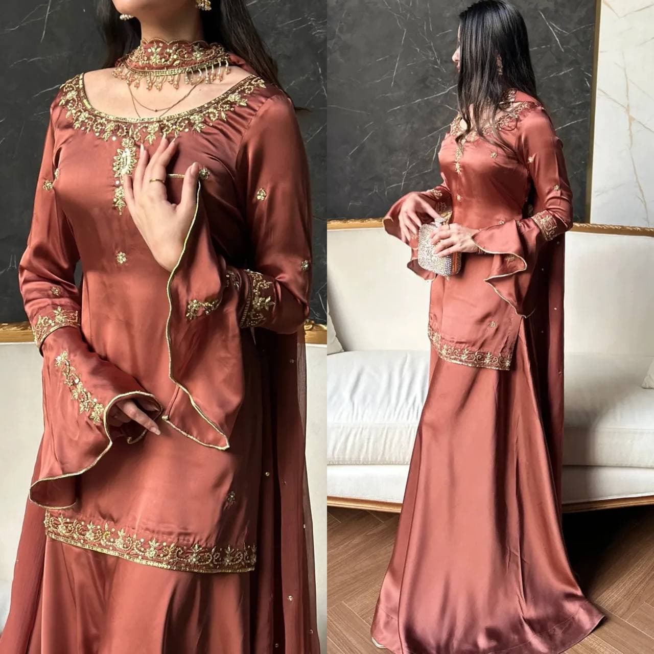 Luxury Wedding Wear Handwork Kurti & Sharara Set