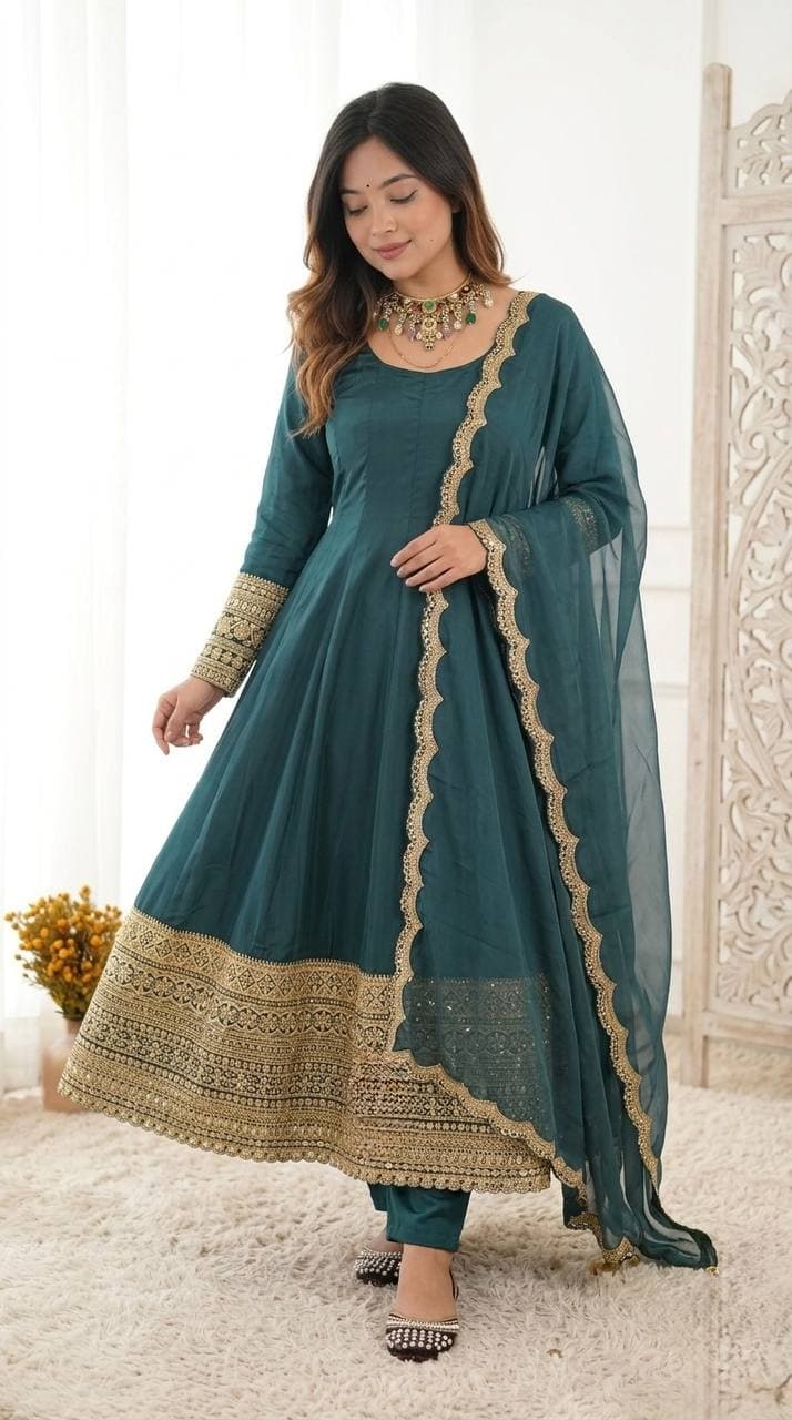 Royal Teal Anarkali Look For Modern Ethnic Fashion thumbnail 2
