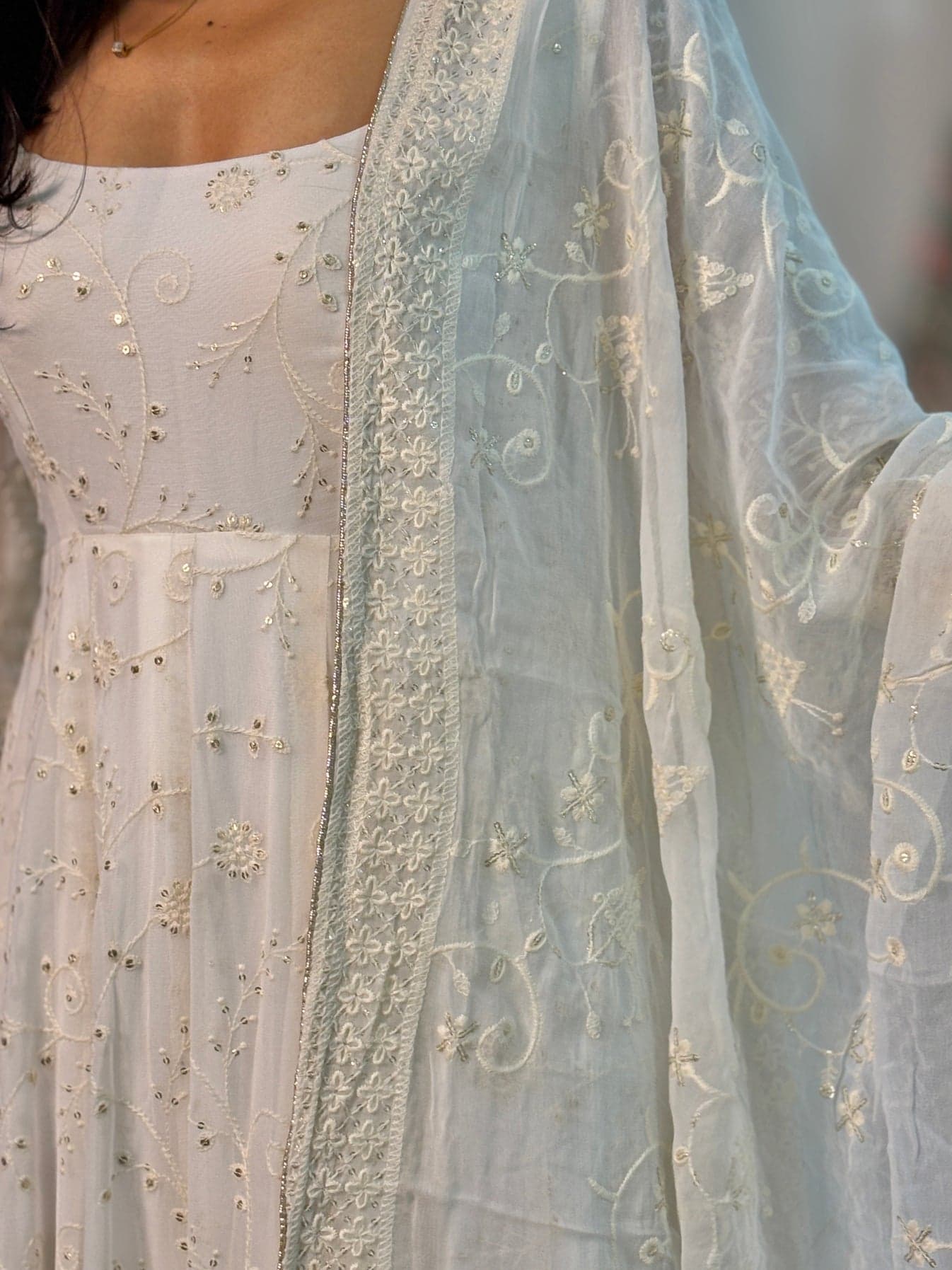 “Charming White Embroidered Anarkali Suit thumbnail 3