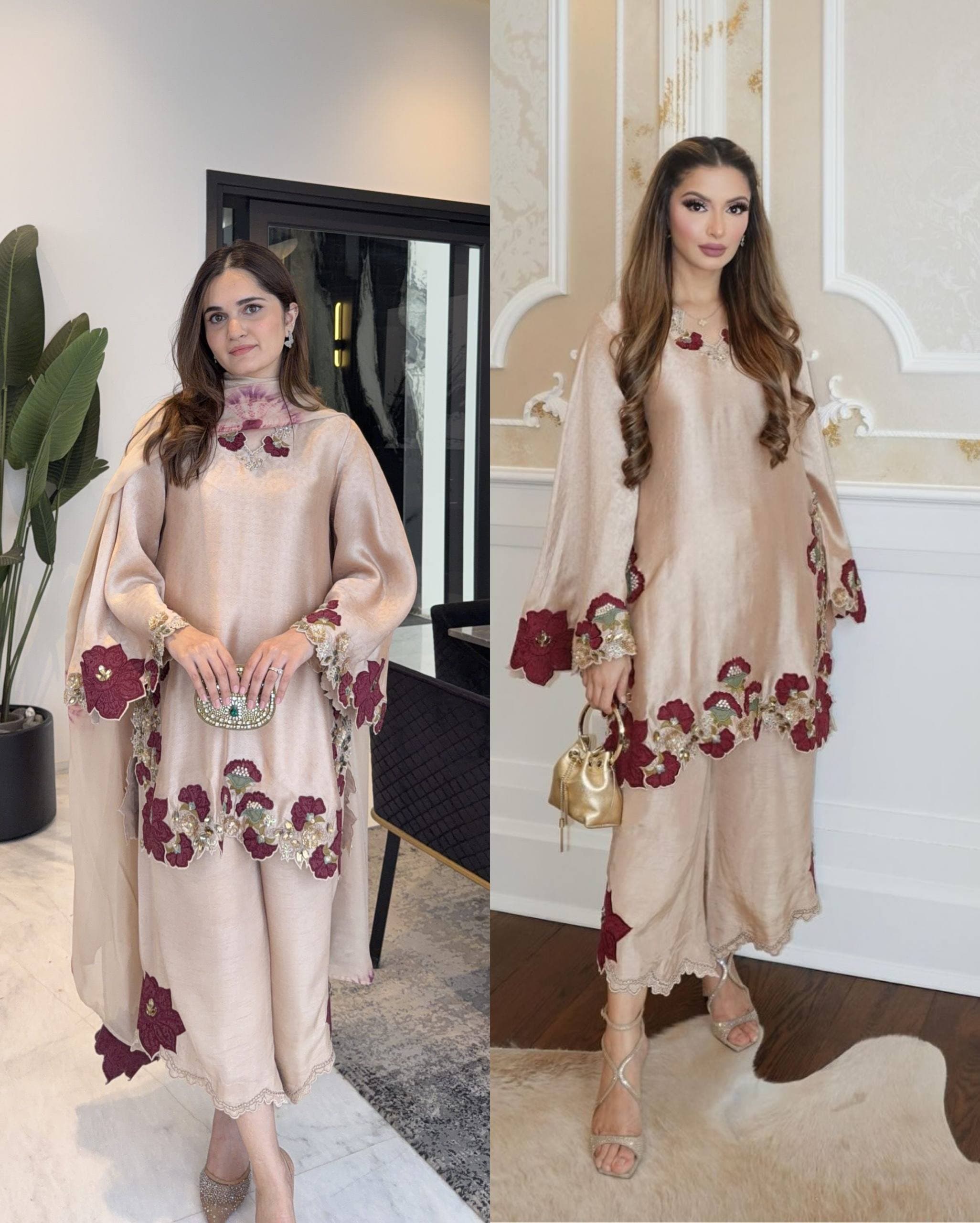 Elegant traditional outfit with floral embroidery showcasing grace, style, and modern sophistication