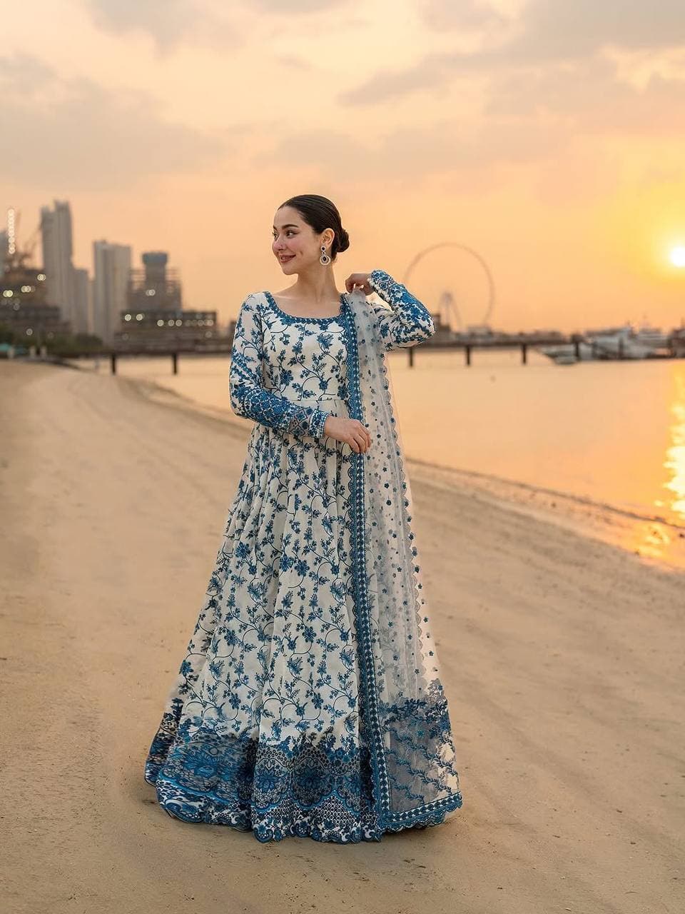 Premium Georgette Blue Floral Anarkali Gown