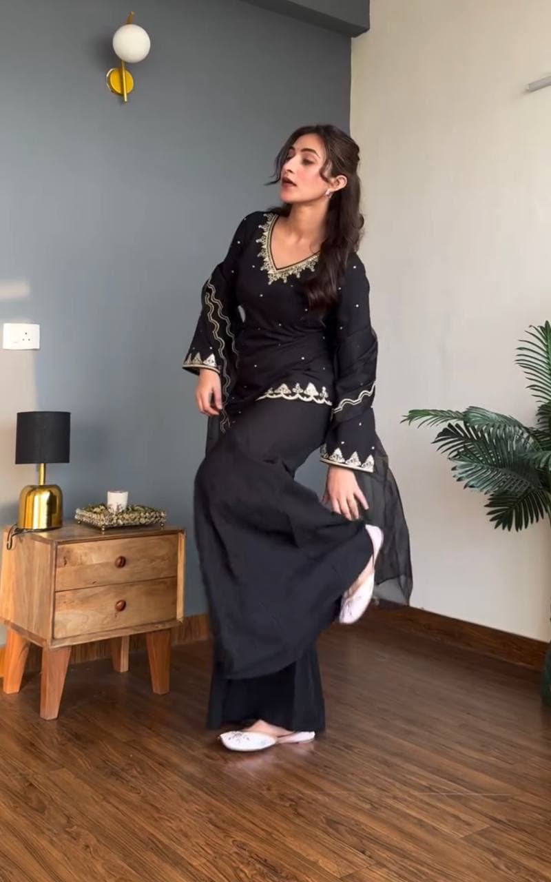 Luxury Black Festive Kurti with Sharara Pants thumbnail 5