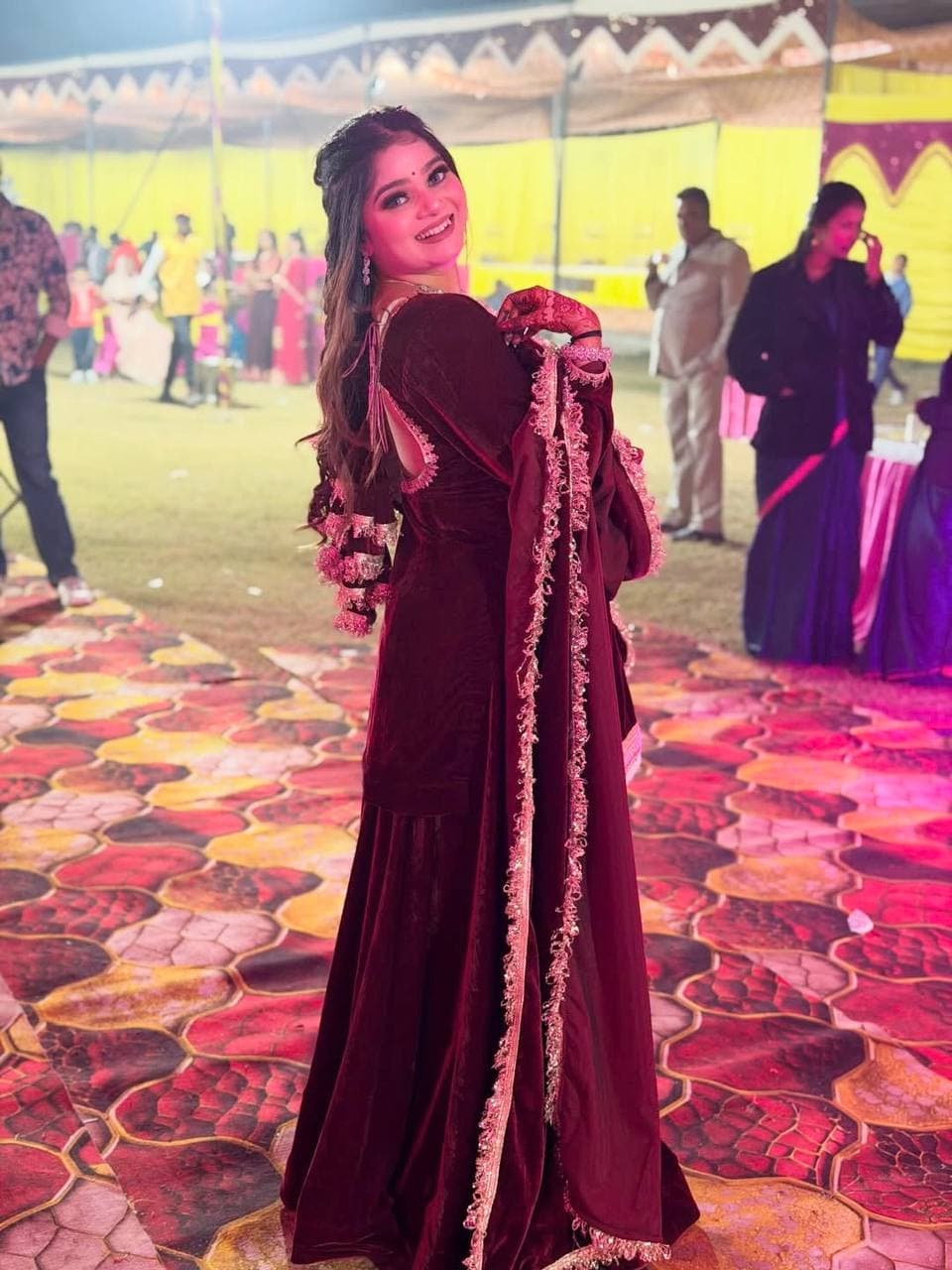"Velvet Elegance Maroon Party Gown" thumbnail 2