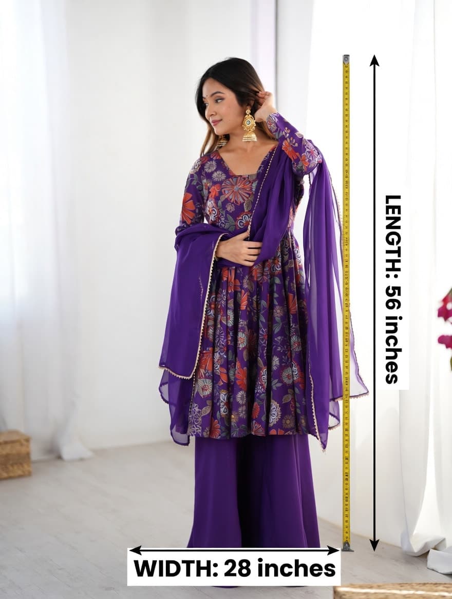 Women's Pure Roman Silk Chanderi Anarkali Kurta Palazzo & Dupatta Set thumbnail 5