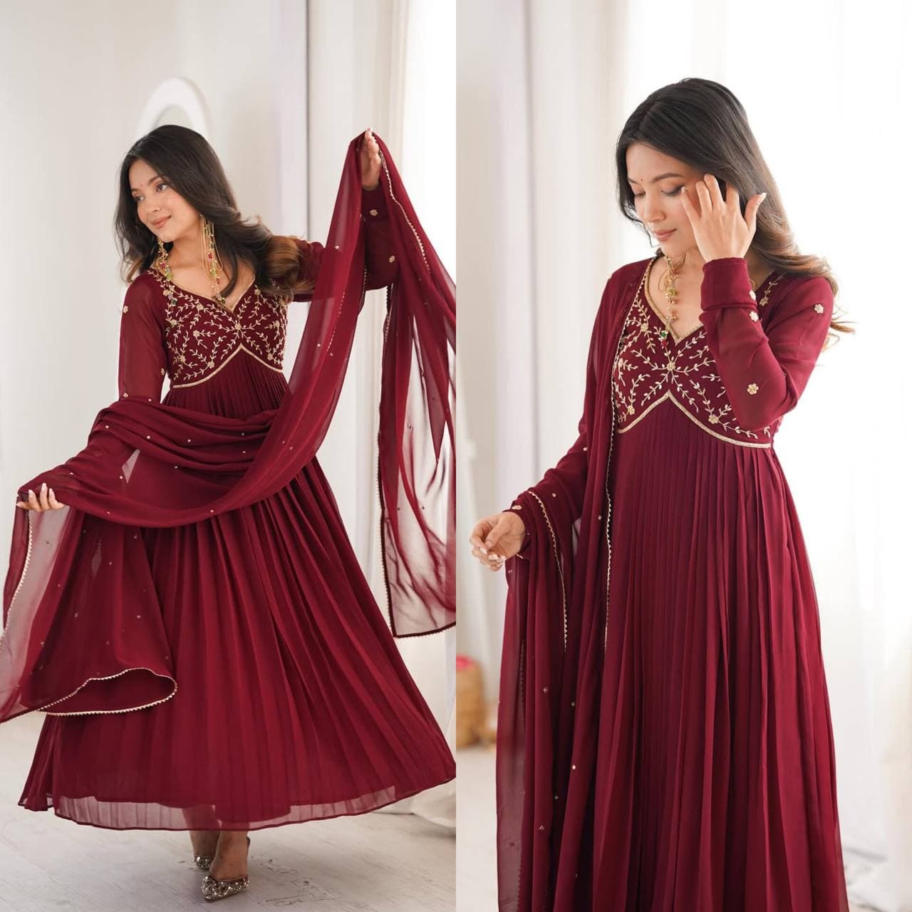 Royal Maroon Party Wear Anarkali Suit – Graceful & Flowy Look