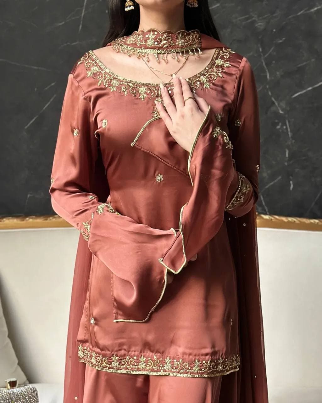 Luxury Wedding Wear Handwork Kurti & Sharara Set thumbnail 4