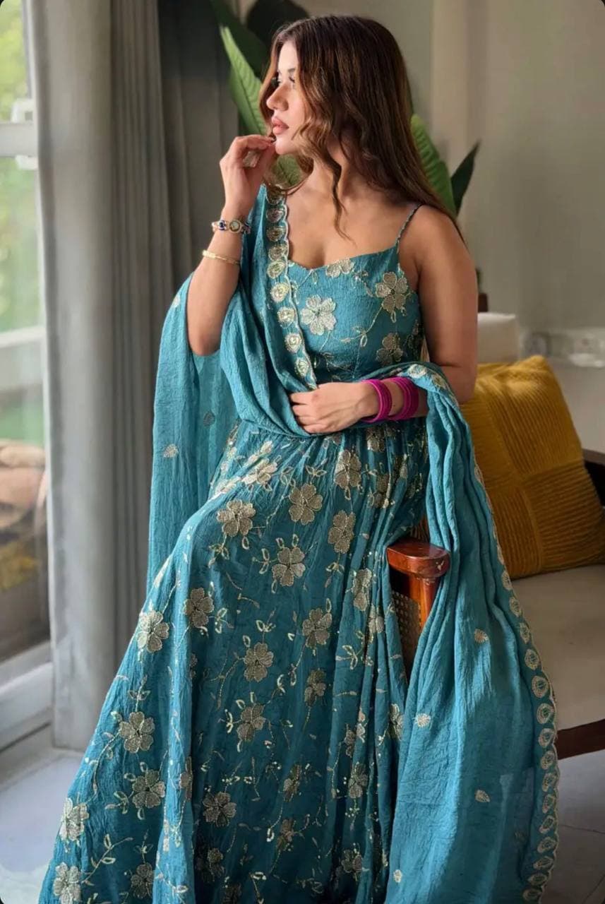 Twirling Through Dreams in a Floral Blue Dress Like Pure Magic Today thumbnail 2