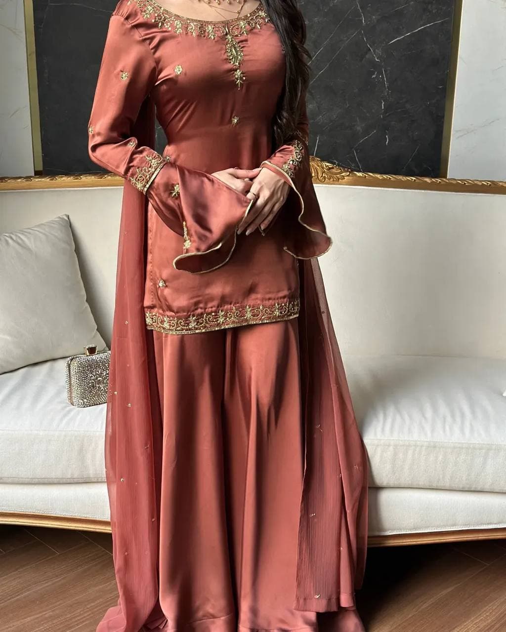 Luxury Wedding Wear Handwork Kurti & Sharara Set thumbnail 5