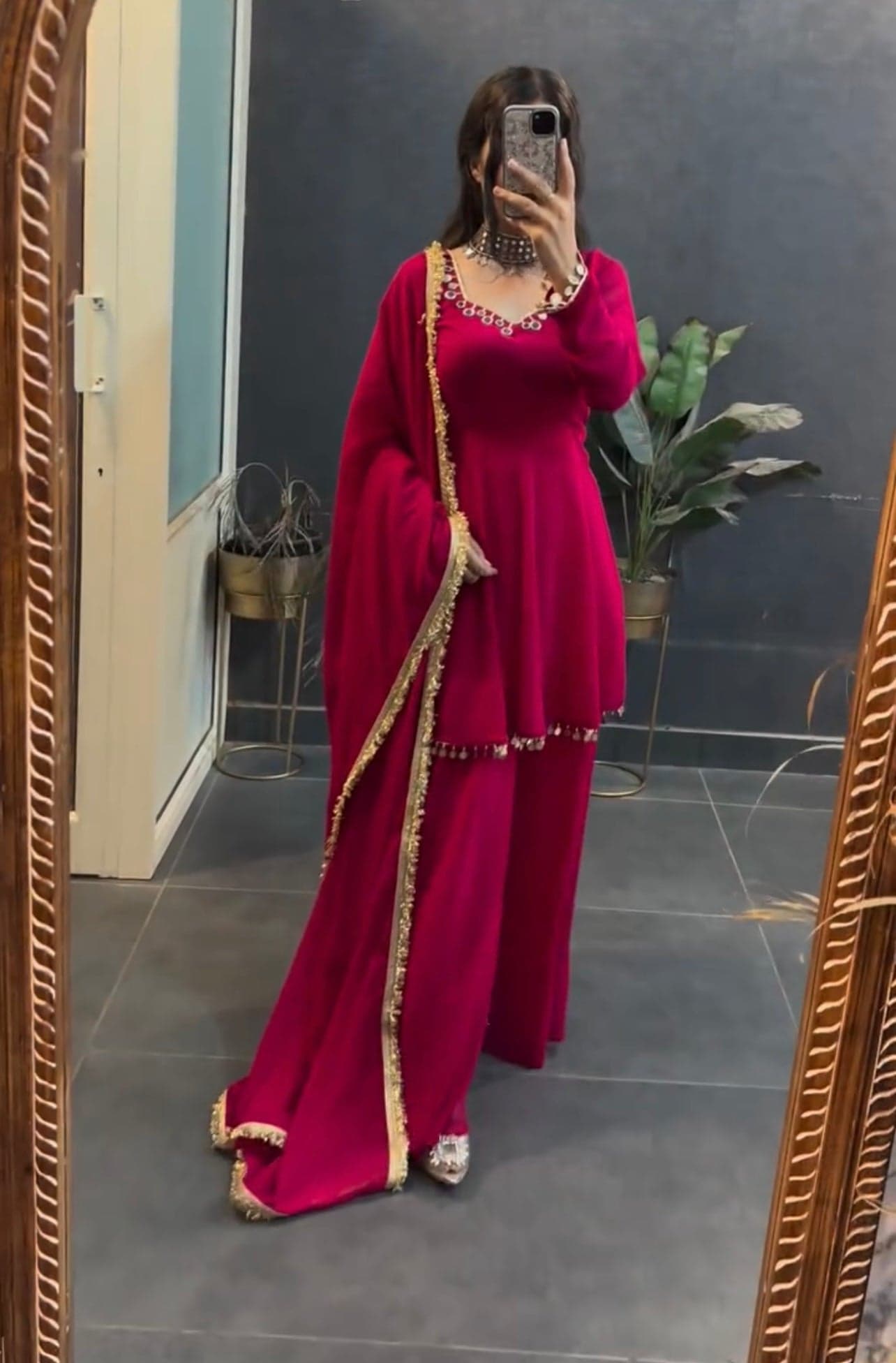 "Pink Grace: A Flowy Anarkali with Minimalist Charm"